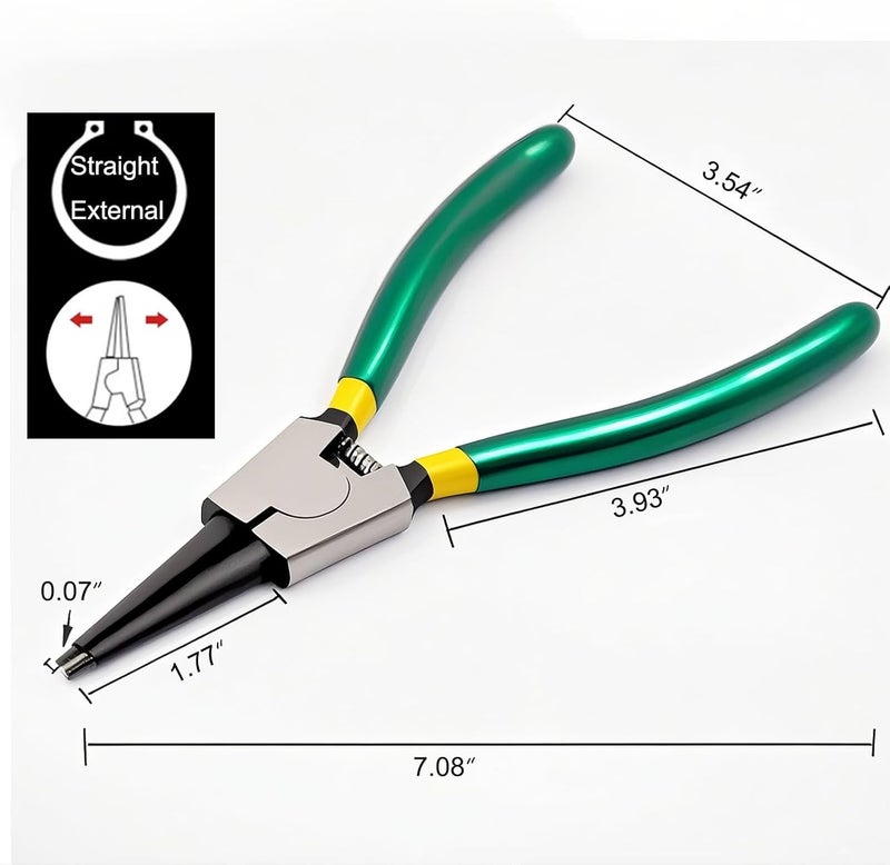 BJDSI Straight External Snap Ring Pliers 7 inch,Internal Spring,Anti-Rust,Head Size:0.07". - Image 2